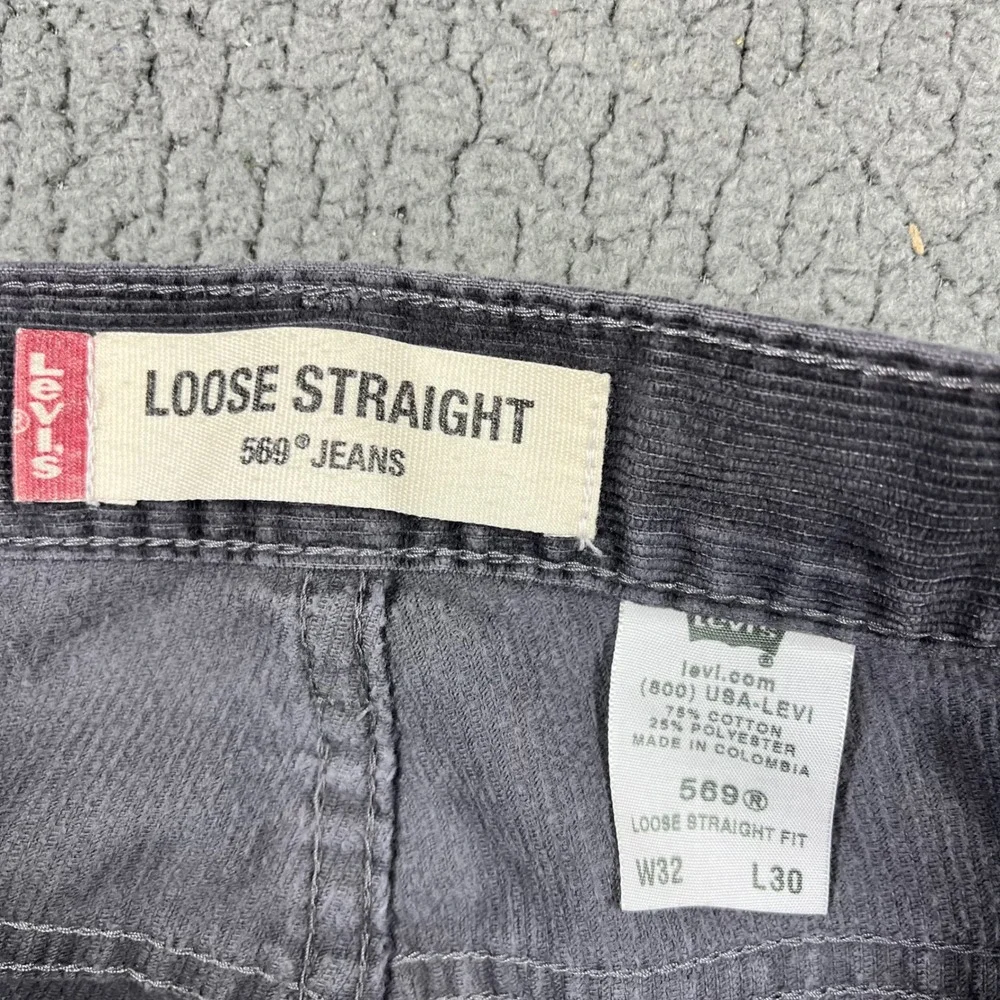 Levis 569 Mens Loose Straight Corduroy Pants Y2K‎ Gray W32 L30 Charcoal Cords